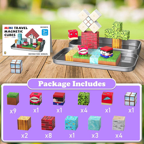 35 SKTMYY Magnetic Blocks, Travel Toys for Kids, Portable PCS Magnet Building Cubes with Metal Storage Box, Educational
