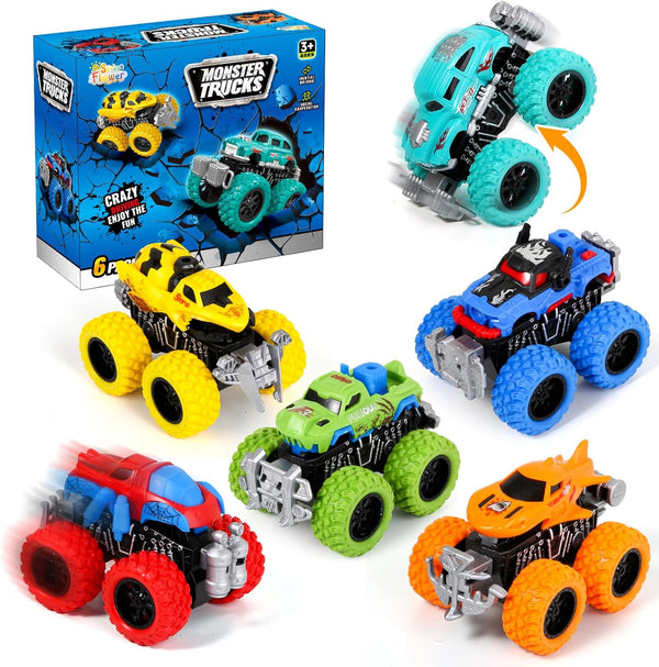 SpringFlower Monster Truck Toys for Kids 3-8, 6 Assorted Colors Friction Powered