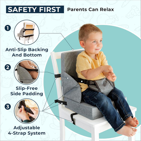 ZEDORA Toddler Booster Seat for Dining Table Kitchen Chair - High Portable Cushion Child Kids Seats, Restaurant Eating