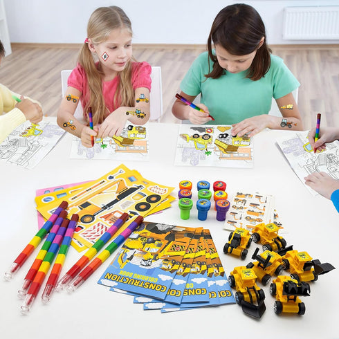 72 Set Cinrobiye Pcs Construction Party Favors Truck Car Coloring Books with Stacking Crayons Bulk Engineering Vehicle