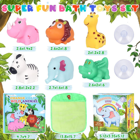 Light Up Bath Toys for Toddlers, No Hole Bath Toys with Bath Book & Organizer, Glow Bath Time Gift for Kids
