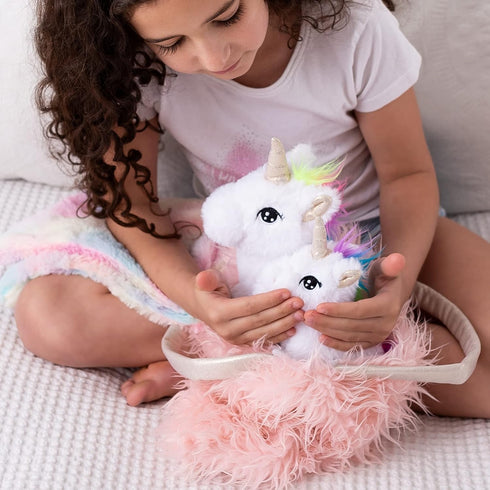 Perfectto Design Unicorn Toy for Girls Age 3-10; 4 PCS Set with Stuffed Animals and Doll Blanket