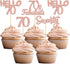 Gyufise 24Pcs Rose Gold Glitter 70th Birthday Cupcake Toppers, Hello 70 Seventy Cake Picks for Birthday Decorations