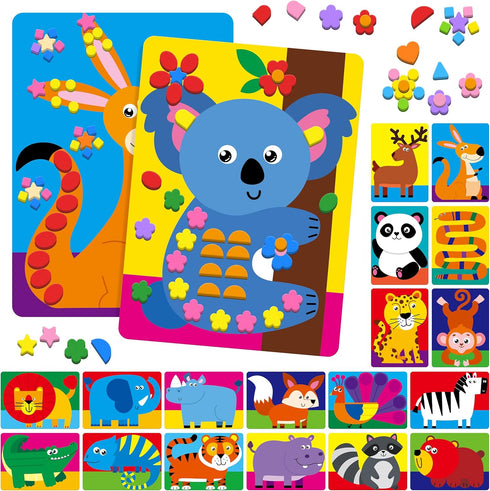 SpriteGru Foam Sticker Art Activity, 20 Wild Animal Art Boards with 1660