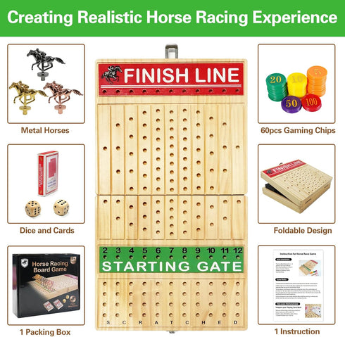 21 inches 11 60 2 1 Pack FUNNYB&G Horse Race Board Game Foldable Large Horse Racing Game for Adults with Metal Horses