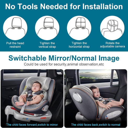 DoHonest 7-Inch: Setup 360 1080P -V9 Baby Car Camera USB Plug and Play Easy Degree Rotating Backseat Camera Two Kids HD