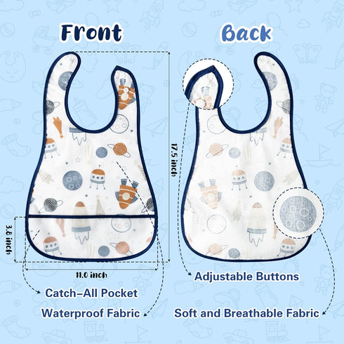 5Pcs Set 6-24 R HORSE Baby Bibs Toddler Bibs with Crumb Catcher Pocket & Snap Button Waterproof Baby Feeding Bibs