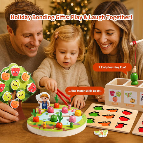 3-5 INIFEIDALA Montessori Wooden Preschool Educational Toy Ages - Apple Picking Magnetic Fruit Tree, Shape Color