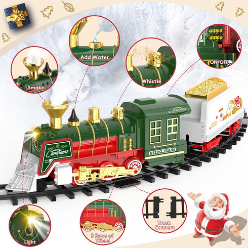 Set Set 3-12 TERRAMUS Christmas Train - Hanging Train Toys with Smoke Light & Sound for Boys Girls,Train Around Under