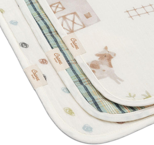 Set, 3-pc. 100% Crane Baby Burp Cloths Charlie Farmhouse Tractor Collection, Soft Cotton Muslin Burp Cloths for Baby