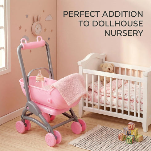 2Pcs Toddmomy Miniature Stroller Toy Dollhouse Miniature Baby Carriage Plastic Dollhouse Furniture Nursery Doll House
