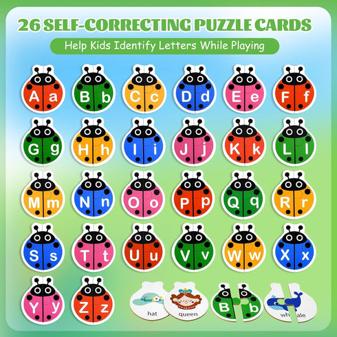 3-5, 52pcs Ladybug Self Correcting Alphabet Puzzle: Letter Matching Games for Toddlers Double-Sided Montessori ABC