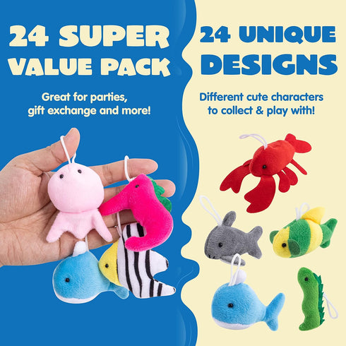 24 (24 3" JOYIN Pcs Mini Sea Animal Plush Toys Units Each), Stuffed Sea Animal Bulk for Kids Birthday Party Favors