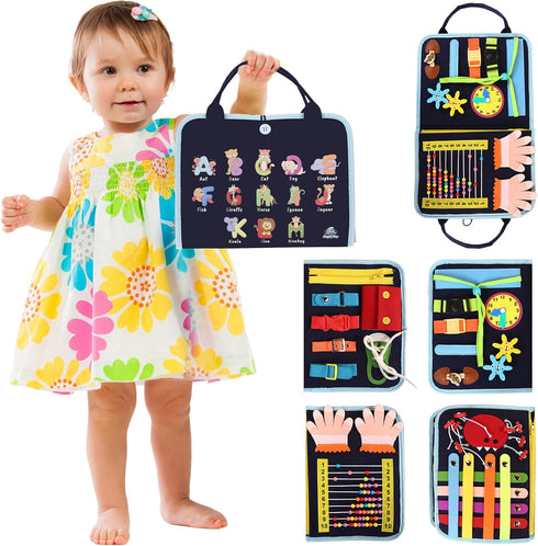 Busy Book for Toddlers - Montessori Busy Board with Sensory Activities for Learning Fine Motor Skills, Travel Toys