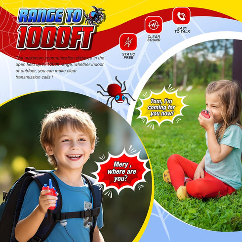 Spider Walkie Talkies for Kids - 2 Pack Outdoor Hiking Toy for Ages 3-12, Birthday Gift for Boys 5-7 Years Old