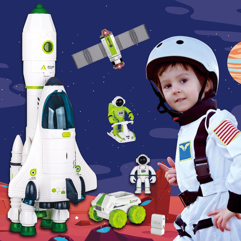 Space Rocket Shuttle Toy Set - Spacecraft Airplane Toys with Lights, Sound & Astronaut Figures for Kids