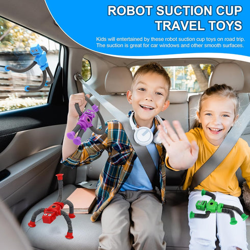 6PCS 3-8, Robot Sensory Pop Tubes Toys for Toddlers Boys Age Suction Cup Stretchy Fidget Toy, Travel Toys, Autism