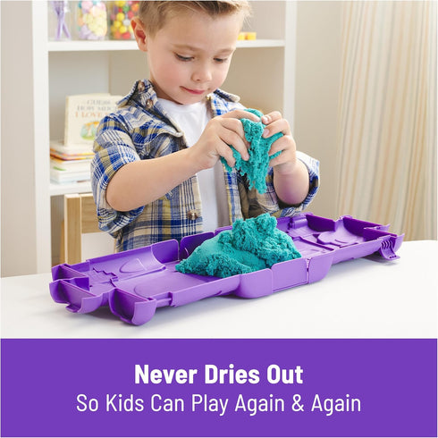 Kinetic Sand Castle Case with 1lb Teal Play Sand, Sensory Toys for Kids Ages 3 and Up, Multipurpose Storage Container