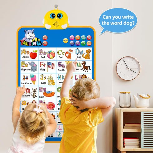 Electronic Alphabet Wall Chart, Talking ABC & 123s Music Poster, Interactive Educational Toddler Toy for Kids 1-5 - Blue