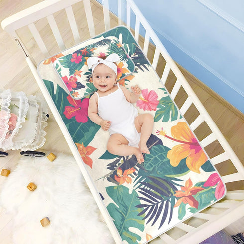 SyXIOP Summer 28" 52" Tropical Plants Cooling Baby Waterproof Crib Mattress Cover x Washable Bed Pads for Baby&Toddler