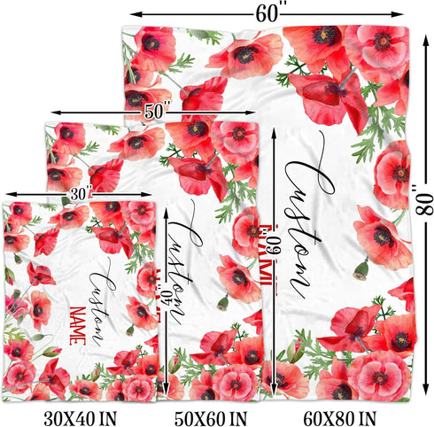 Personalized Poppies Flower Baby Blanket, Poppies Baby Nursery Bedding Blanket, Custom Poppies Baby Receiving Blanket
