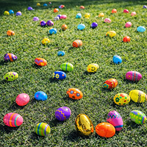 50 2.3" 1.75" GiftExpress Pattern Color Easter Eggs - Piece Assorted Bulk x Plastic Eggs w/ Hinge - Adult & Kid Party