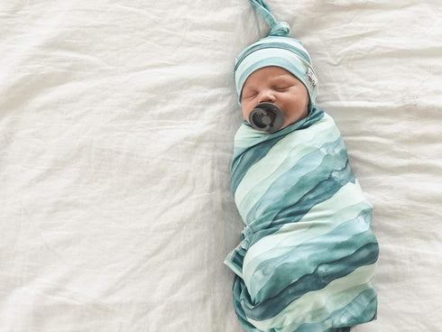 Waves Pattern Large Premium Knit Baby Swaddle Blanket by Copper Pearl