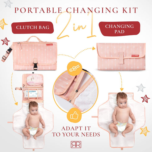 2-in-1 Premium Portable Diaper Changing Pad CPC Certified Waterproof Diaper Clutch & Changing Mat with Head Cushion