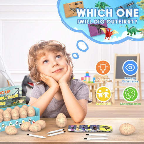 Dinosaur Eggs Dig Kit - Dinosaur Toys for Kids - Break Open 12 Easter Dino Eggs with 12 Surprise Dinosaurs Inside - Science STEM Birthday Class Activity Party Gifts for Boys Girls