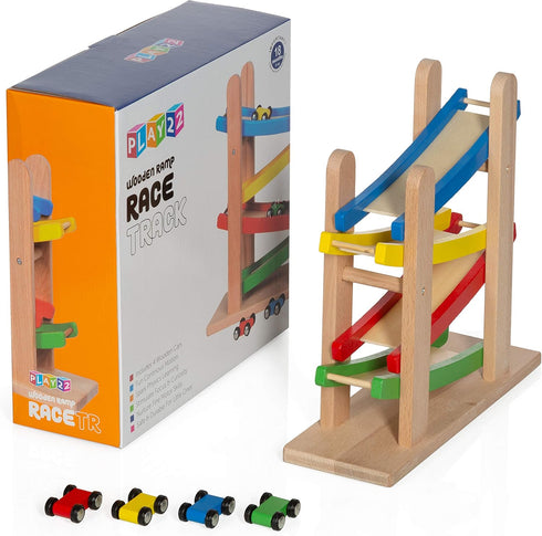 Play22 4 4 Set Wooden Car Ramps - Level Race Track With Toy Cars - My First Baby Toys - Toddler Car is A Great Gift