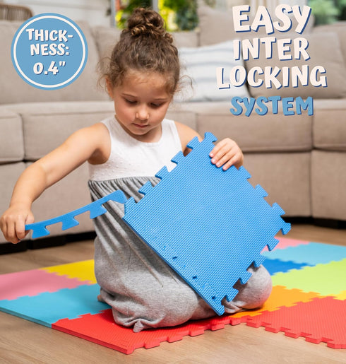 16-Pack 12x12 TOYVELT Foam Puzzle Floor Mat for Kids - Interlocking EVA Play Mats Multicolor - Non-Slip Educational