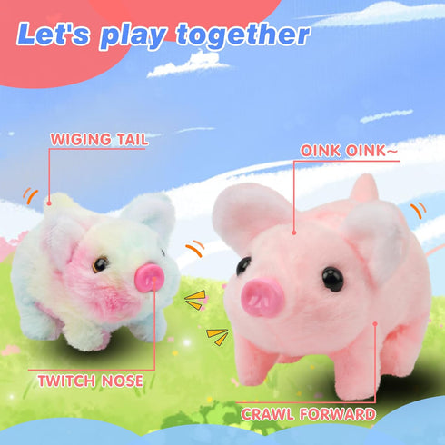 Hopearl Interactive Crawling Piglet Toy - Walking Piggy Electronic Plush with Oink, Twitch Nose, Wag Tail for Toddlers,
