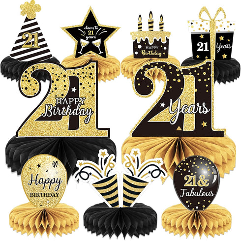 9 Pieces 21st Birthday Decoration, Centerpieces for Tables, Cheers to 21 Years Honeycomb Table Topper Supplies