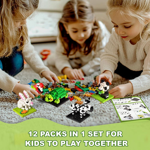 FUN LITTLE TOYS Mini Animals Building Blocks Sets, 12 Pack Party Favor for Kids