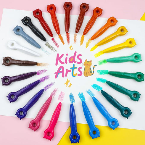 1-3 2-4 4-8, (24 KERIFI Triangle Jumbo Crayons for Toddlers, Mess Free Washable Toddler First Crayons for Kids Ages