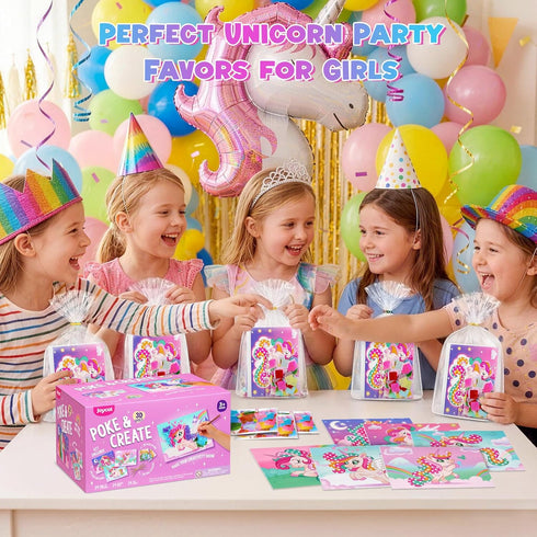 24 Pack 4-9, Set JoyCat DIY Poke Art Unicorn Party Favors for Girls, Mess-Free Craft Kits for Kids Ages Activity