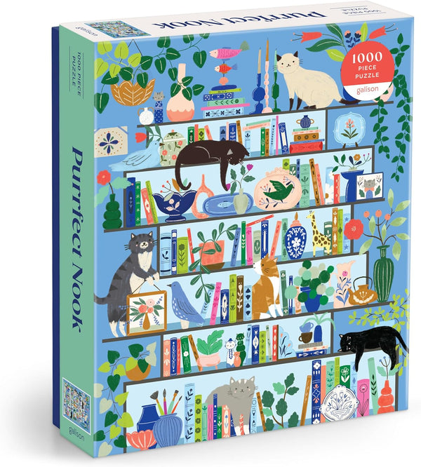 Galison Purrfect Nook – 1000 Piece Jigsaw Puzzle Featuring Artwork of a Cozy Shelf for Cat Lovers