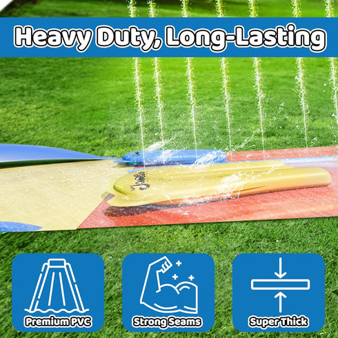JAMBO 24Ft XL Slip Splash and Slide - Heavy Duty Lawn Water Slide with Inflatable Crash Pad and 2 Bodyboards