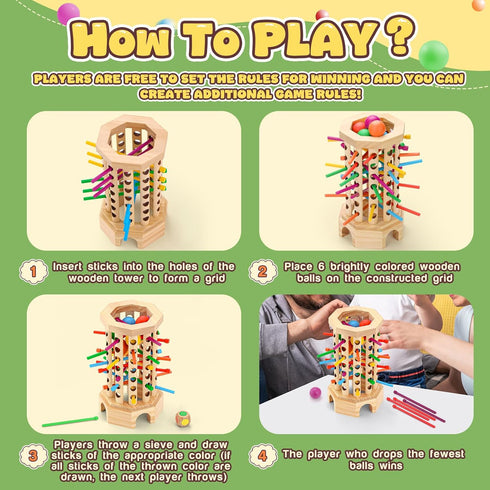 3-6 Montessori Wooden Board Game for Kids Years - Educational Learning Toy with Colorful Sticks, Dice& Balls - Fine