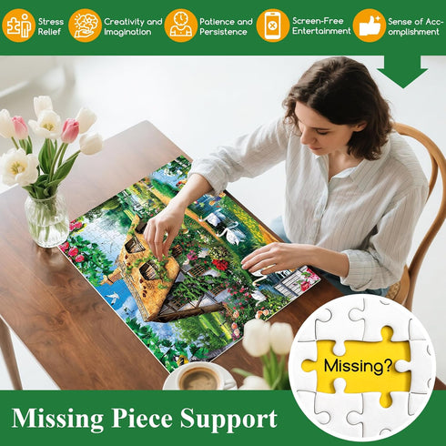 VoYouTwo 300 Country 8-10 10-12,Garden Nights,20.5x15 Piece Puzzles for Adults, Cottage Lake Puzzle for Adults Kids
