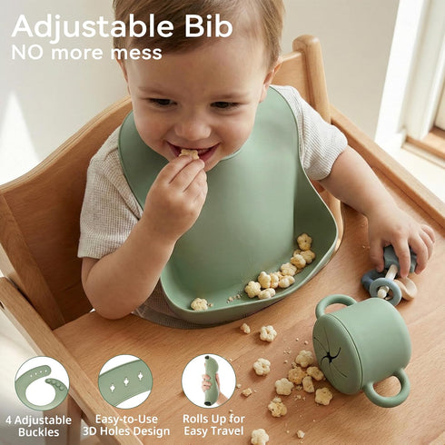 Set, 6+ Bufims Silicone Baby Feeding Baby Led Weaning Supplies, Eating Essentials Utensils with Suction Plate and Bowl