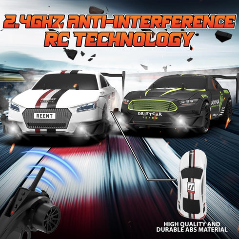 1/16 2.4Ghz 4WD 30+KM/H 2Pcs RC Drift Car Scale Remote Control Car With Spray & Led Lights, High Speed RC Drag Car