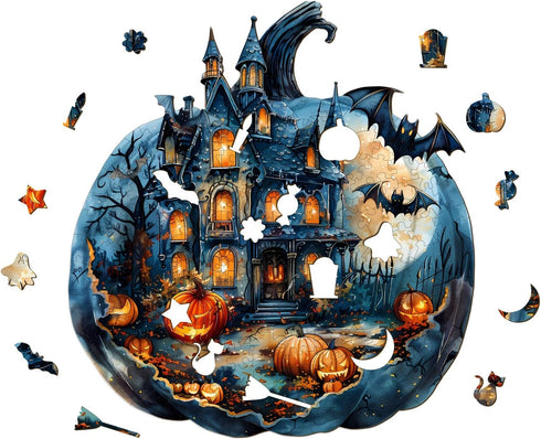 Wooden Jigsaw Puzzles, Unique Shape Halloween Pumpkin, Wooden Puzzles for Adults & Kids, Family Gifts