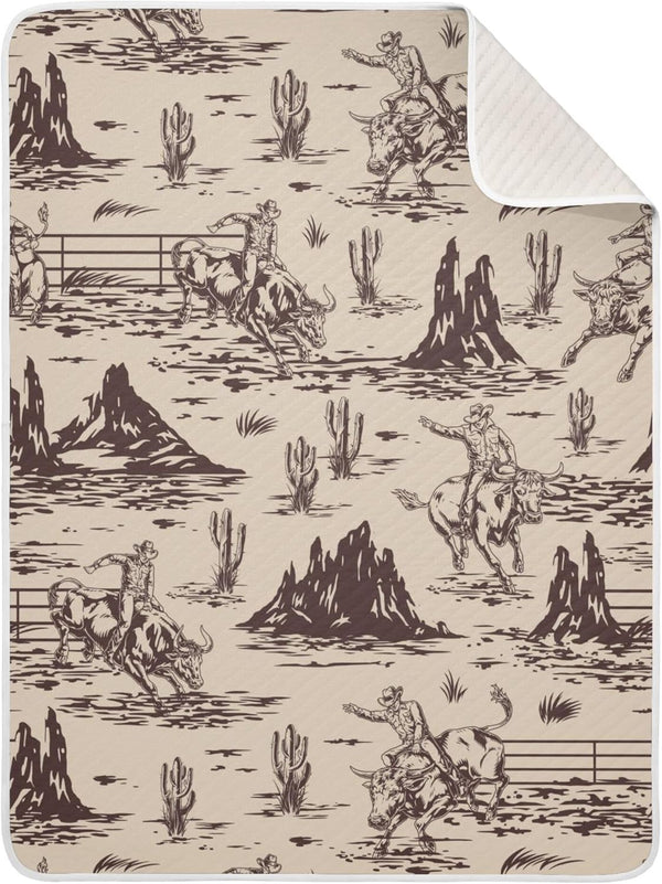 Mazeann Western American Cowboy Baby Blankets Soft Warm Crib Stroller Blanket for Toddler