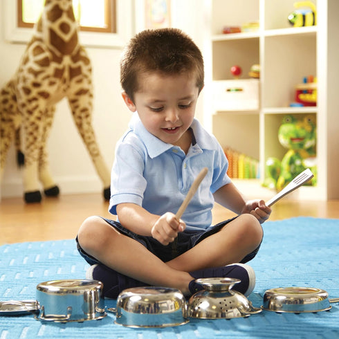 Melissa & Doug Stainless Steel Pots and Pans Pretend Play Kitchen Set for Kids (8 pcs) - Kids Kitchen Accessories Set, Toy Pots And Pans For Kids Kitchen, Cooking Toys For Kids Ages 3+