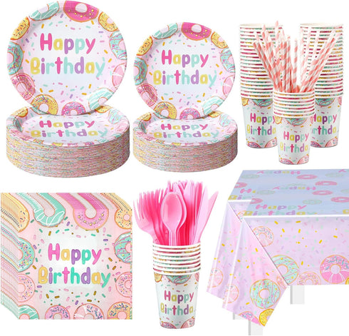 194 Pcs Donut Ice Cream Birthday Party Decorations Supplies 24 Guest Disposable