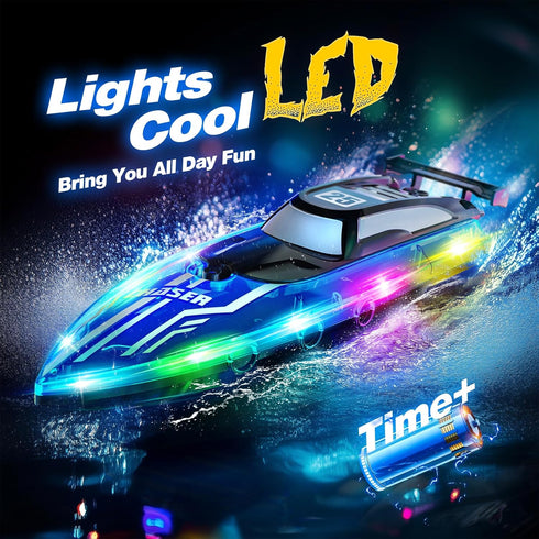 2.4Ghz 8-12,Toy JOI MEW RC Boat for Kids with LED Lights, Remote Control Racing Boats for Ages Water Boat for Pools
