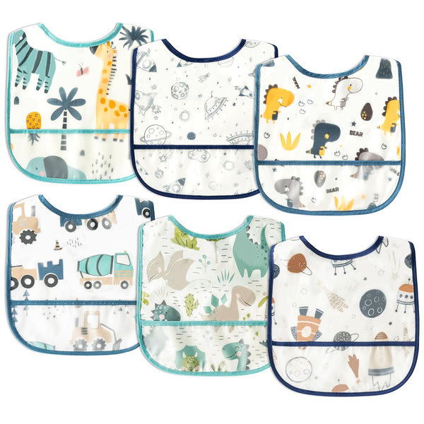 6Pcs Baby Bibs for Feeding Toddler Eating Bibs with Crumb Catcher Pocket