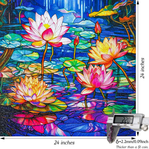 Bgraamiens Puzzle-Stained Glass Waterlily, 1000 Pieces Stained Glass Art Puzzle for Adults, Color Challenge Puzzle