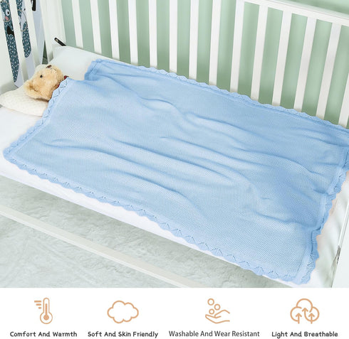 100% Cotton Baby Blanket Knit Lace Soft Warm Toddler Blanket,30 x 40 Inches,Sky Blue by TRENDSTITCH